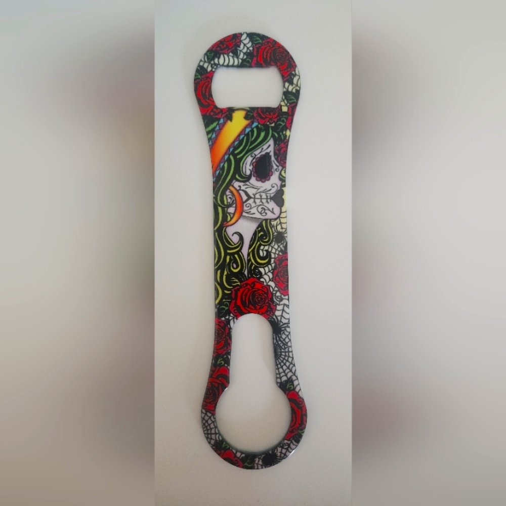 Bottle Opener Colorful Skull and Rose Design  -NEW-